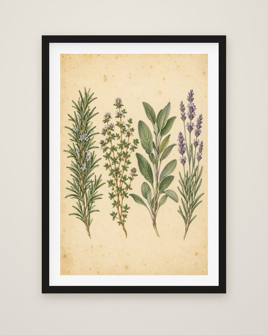 Herb Garden Study by Clementine Hale, Museum Edition framed fine art print in a black box frame with a snow white mount