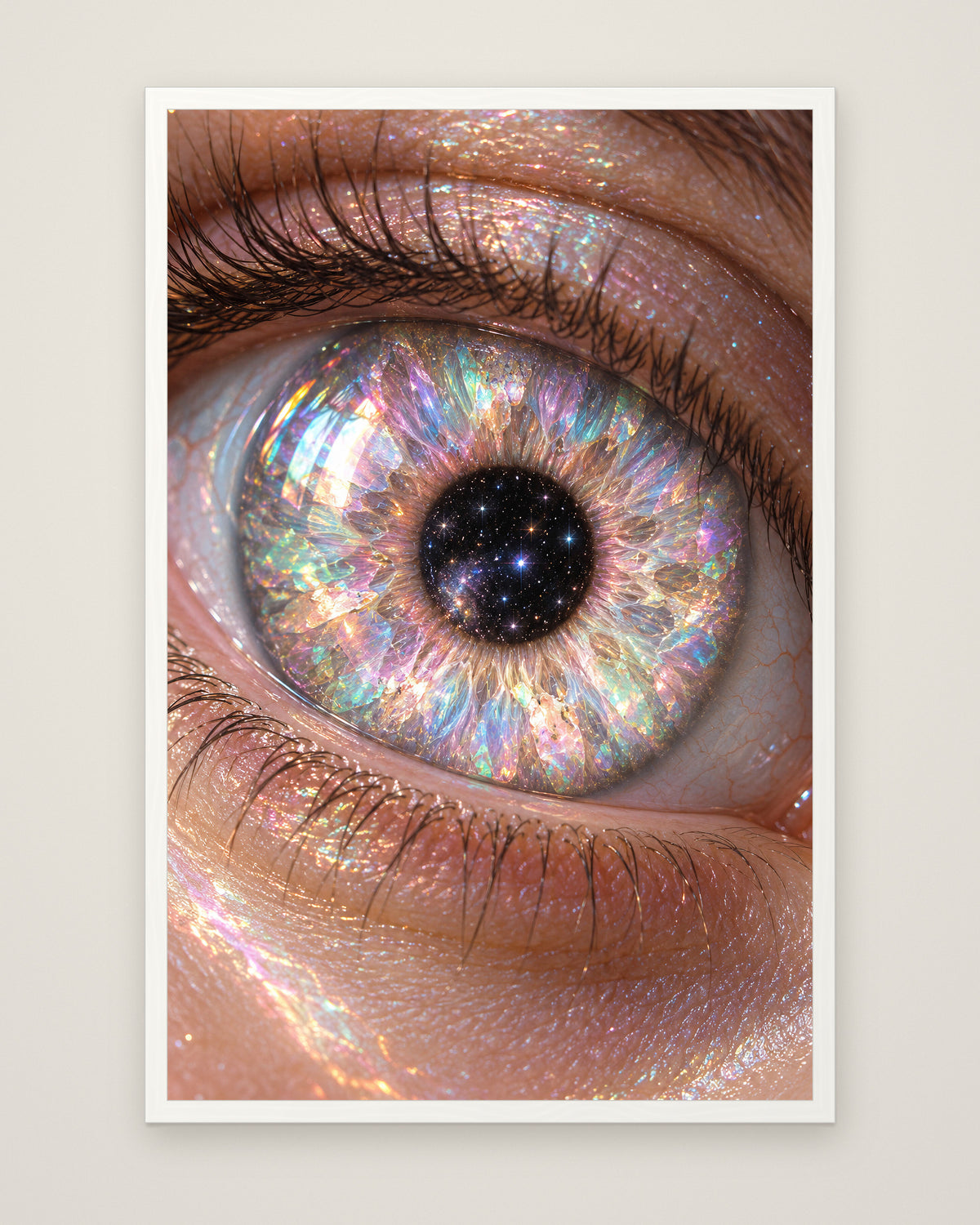 Opaline Iris by Nova Vale, Museum Edition framed edge to edge in a white box frame, 60 × 90 cm and 80 × 120 cm