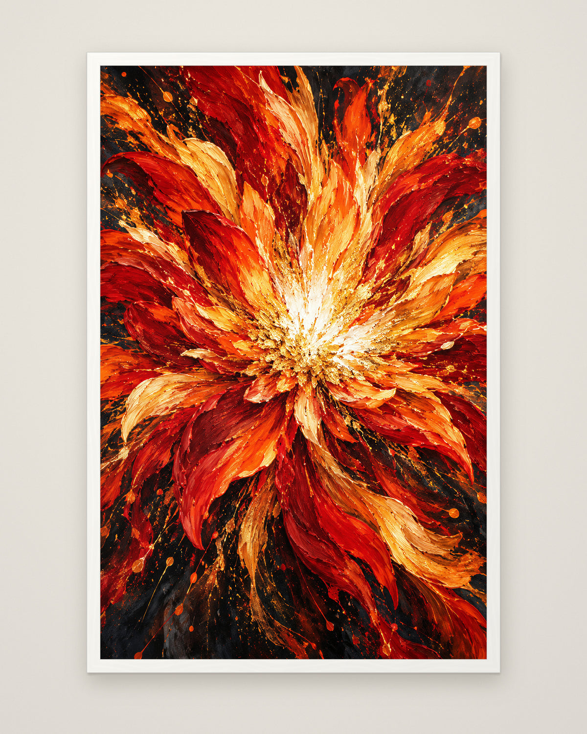 Phoenix Bloom by Saskia Ember, Museum Edition framed edge to edge in a white box frame, 60 × 90 cm and 80 × 120 cm