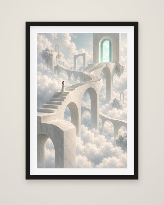 Porta Nubium by Lucien Arvaux, Museum Edition framed fine art print in a black box frame with a snow white mount