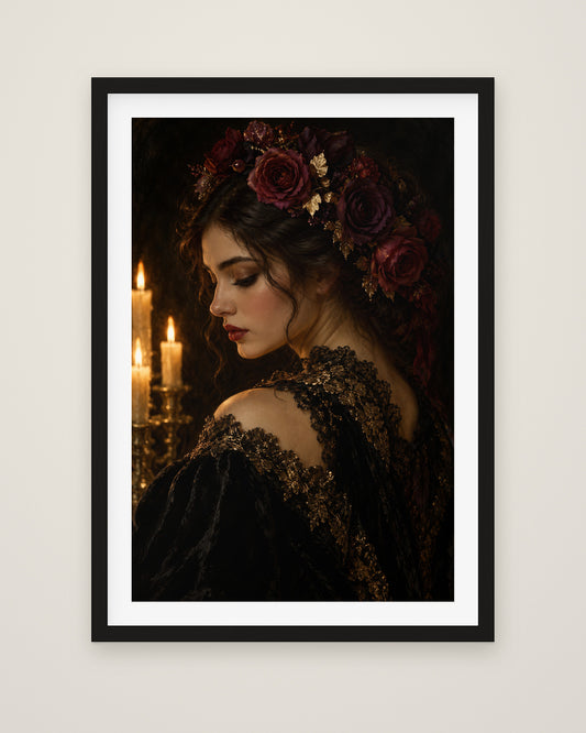 Rosa Notturna by Isadora Veyne, Museum Edition framed fine art print in a black box frame with a snow white mount