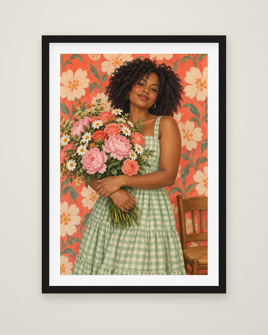 Sunday Peonies by Simone Harlow, Museum Edition framed fine art print in a black box frame with a snow white mount