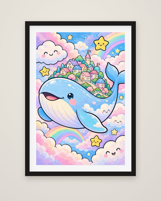 Sweet Dreams Whale by Juno Bright, Museum Edition framed fine art print in a black box frame with a snow white mount