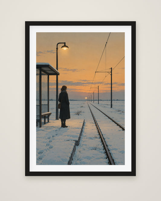 The Last Tram by Elias Northcott, Museum Edition framed fine art print in a black box frame with a snow white mount