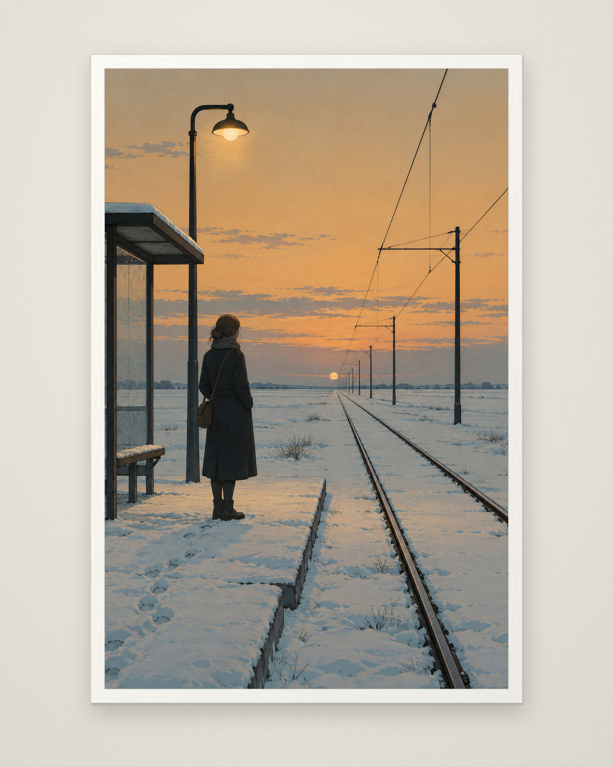 The Last Tram by Elias Northcott, Museum Edition framed edge to edge in a white box frame, 60 × 90 cm and 80 × 120 cm