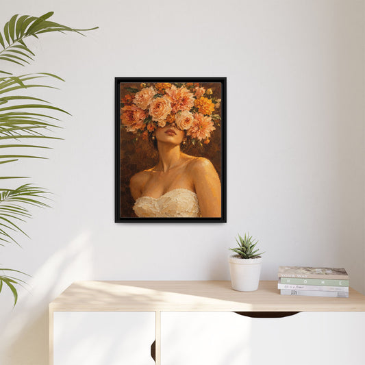 Golden Hour Bloom framed canvas in a room
