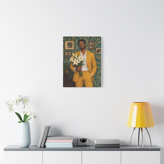 The Visitor frameless canvas in a room