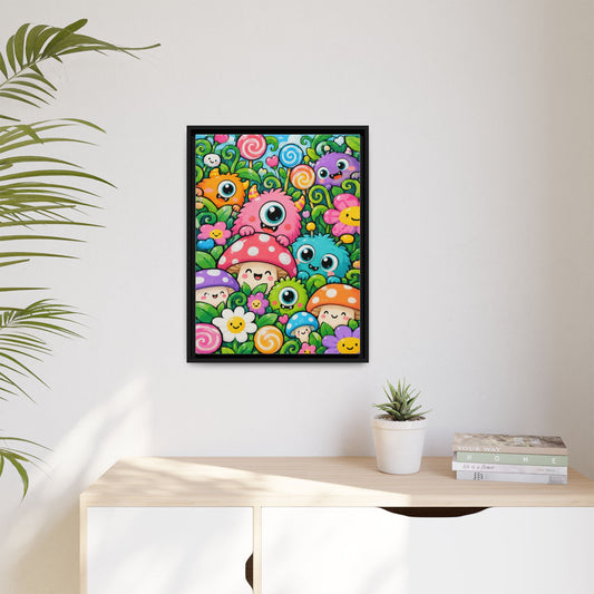 Monster Garden framed canvas in a room