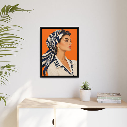 Tangerine Hour framed canvas in a room