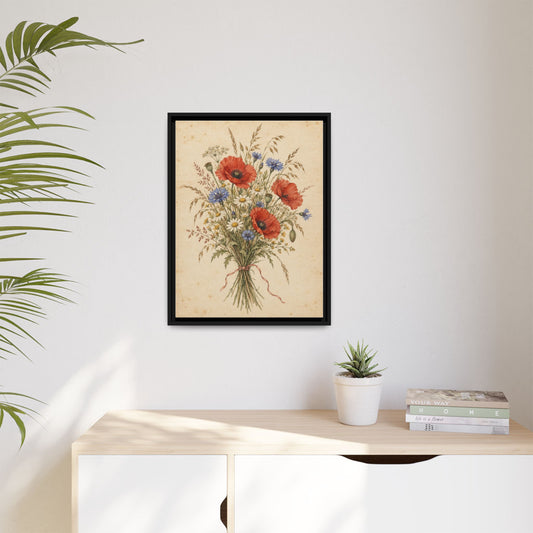 Wildflower Posy framed canvas in a room