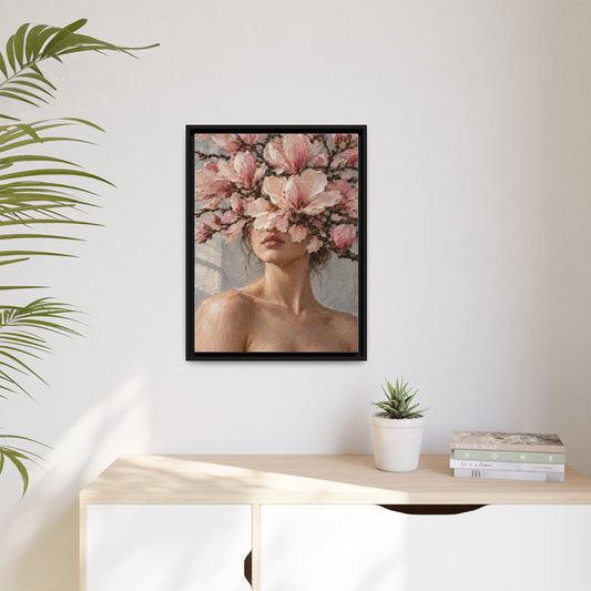Magnolia Silence framed canvas in a room