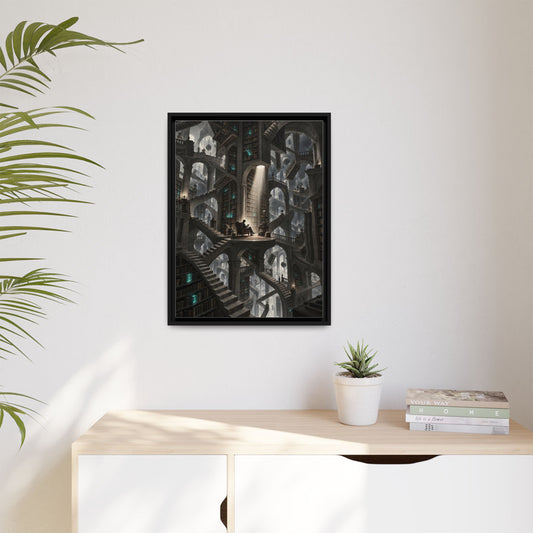 Bibliotheca Infinita framed canvas in a room