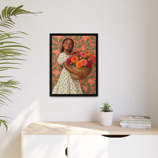 Dahlia Season framed canvas in a room