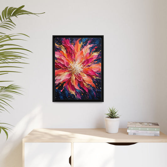 Supernova Bloom framed canvas in a room