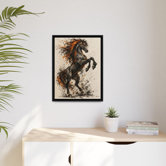 Equus Ignis framed canvas in a room