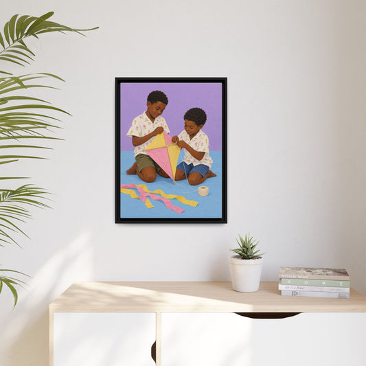 The Kite Makers framed canvas in a room