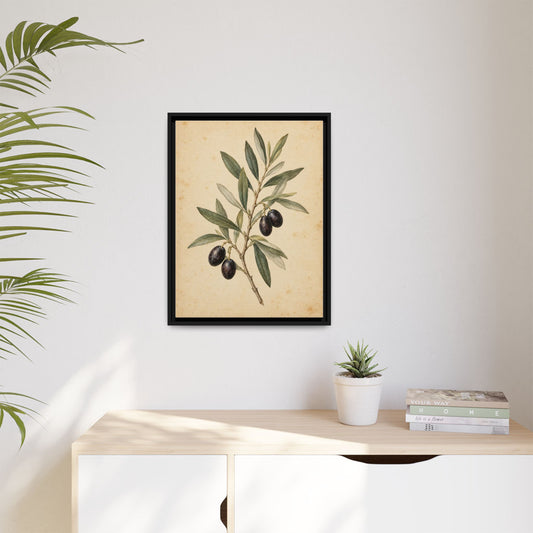 Olive Bough framed canvas in a room