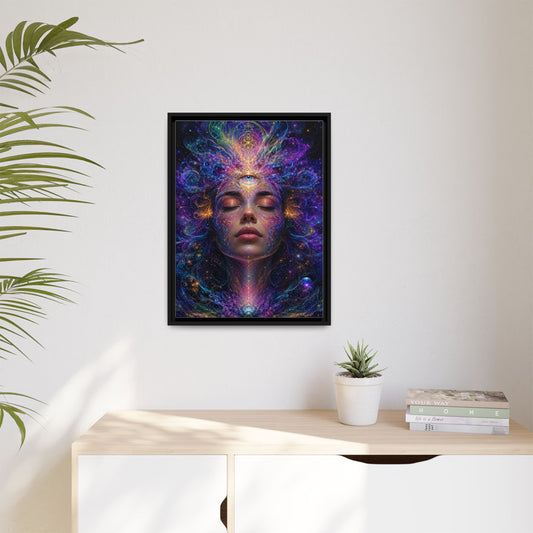 The Inner Cosmos framed canvas in a room