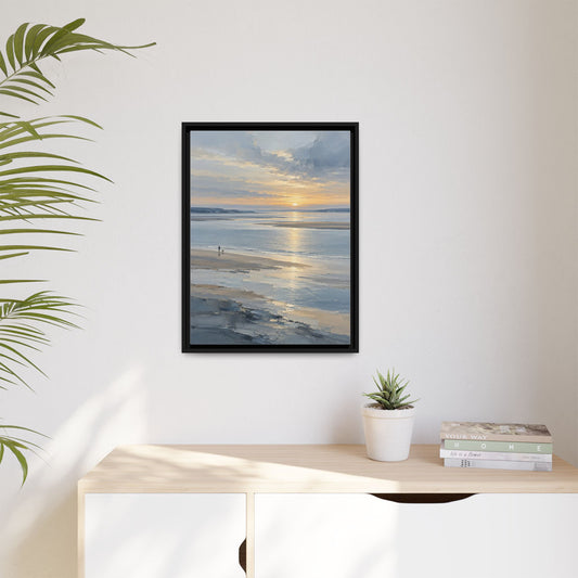 Silver Estuary framed canvas in a room