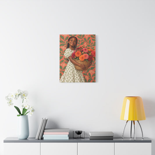 Dahlia Season frameless canvas in a room