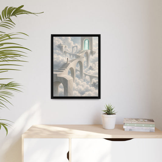 Porta Nubium framed canvas in a room