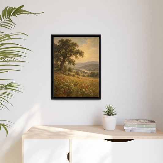 The Long Meadow framed canvas in a room