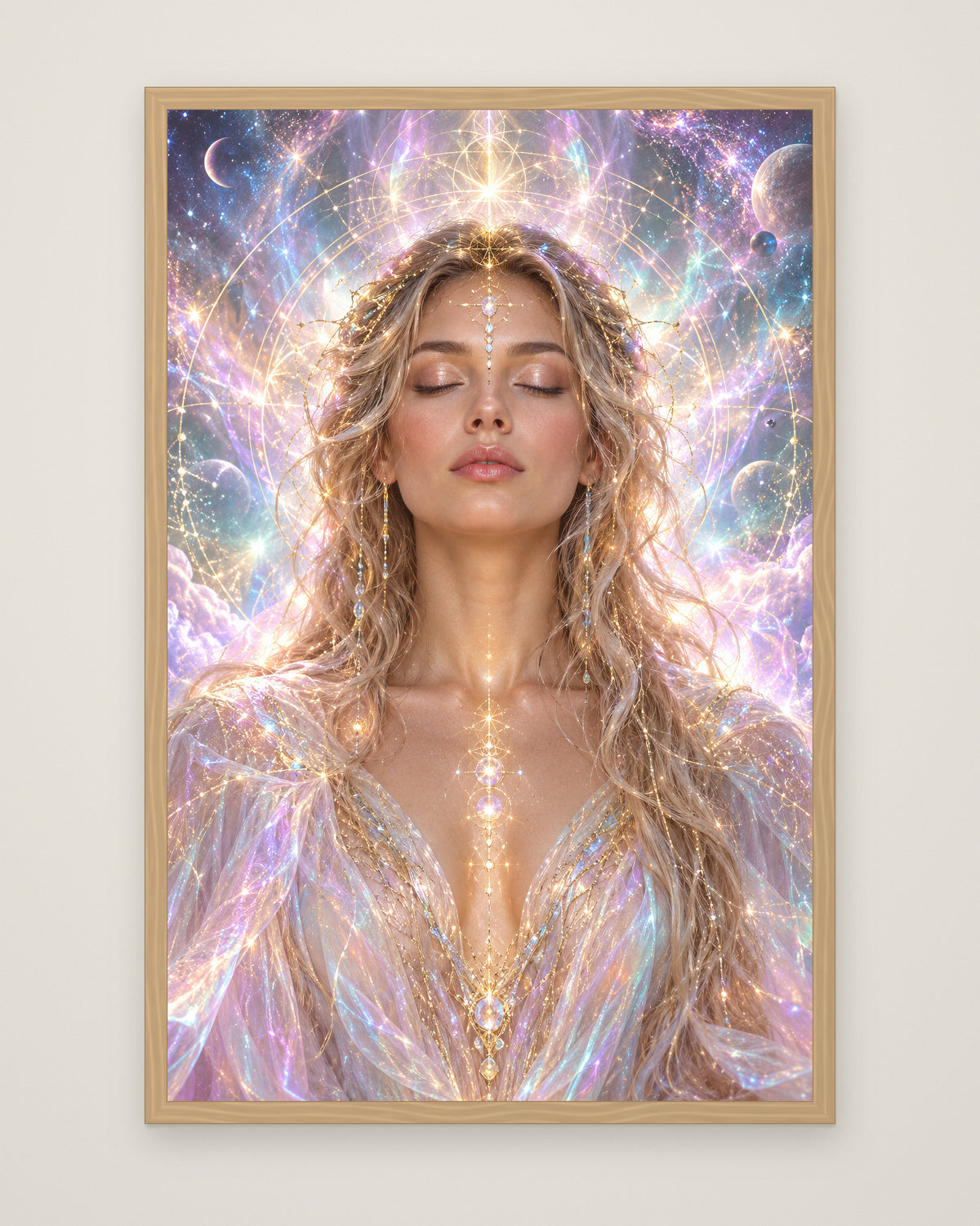 Aura Aeterna by Aurelia Voss, Museum Edition framed edge to edge in a natural box frame, 60 × 90 cm and 80 × 120 cm