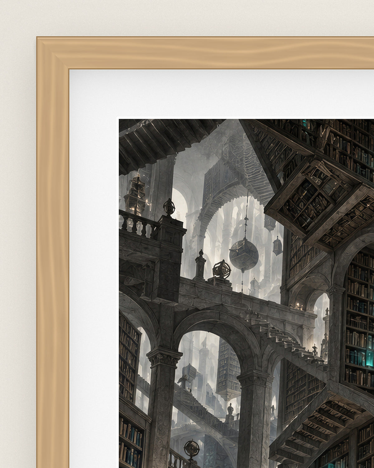 Bibliotheca Infinita Museum Edition, close up of the box frame, bevelled mount and Hahnemühle Photo Rag paper