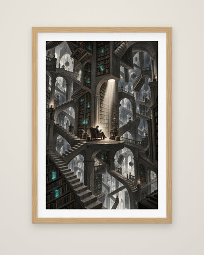 Bibliotheca Infinita by Lucien Arvaux, Museum Edition framed fine art print in a natural box frame with a snow white mount