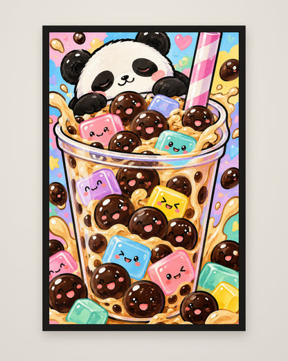 Bubble Tea Buddies by Juno Bright, Museum Edition framed edge to edge in a black box frame, 60 × 90 cm and 80 × 120 cm