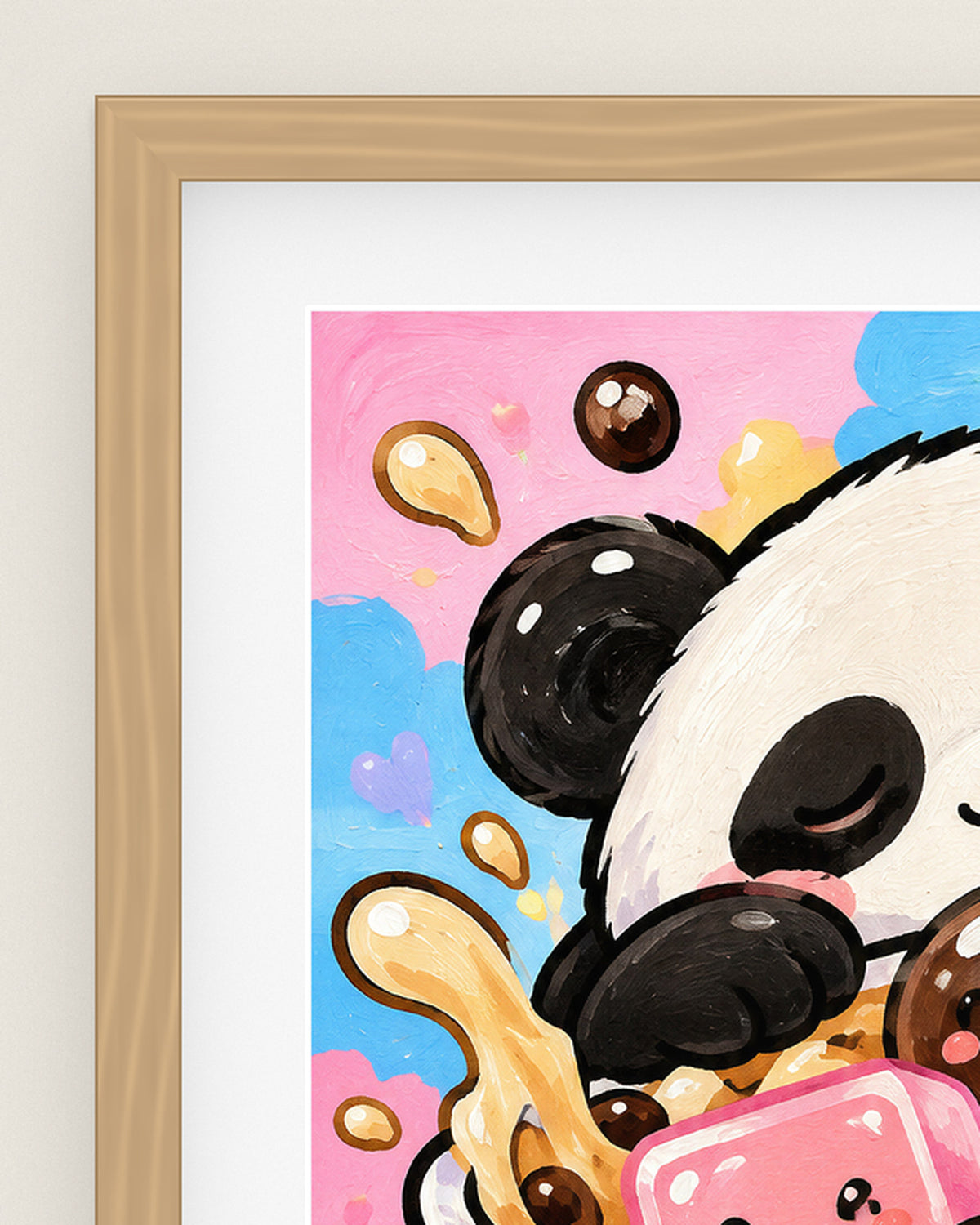 Bubble Tea Buddies Museum Edition, close up of the box frame, bevelled mount and Hahnemühle Photo Rag paper