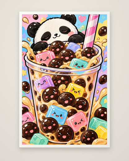 Bubble Tea Buddies by Juno Bright, Museum Edition framed edge to edge in a white box frame, 60 × 90 cm and 80 × 120 cm