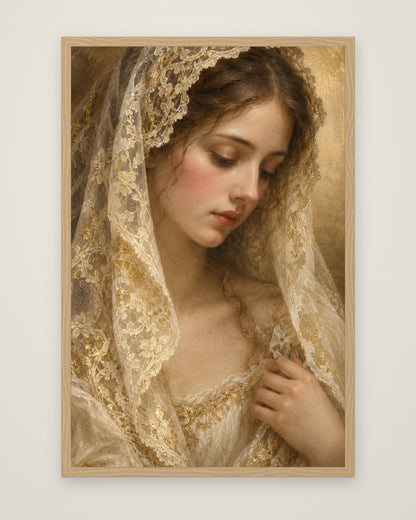 Dama di Pizzo by Isadora Veyne, Museum Edition framed edge to edge in a natural box frame, 60 × 90 cm and 80 × 120 cm