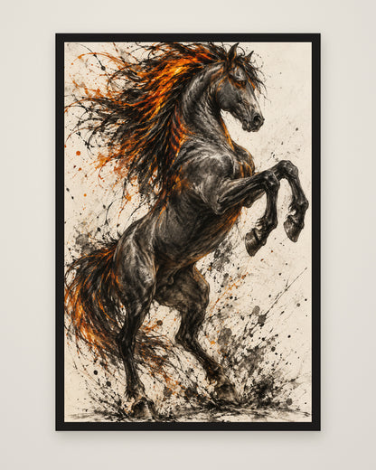 Equus Ignis by Cassian Rooke, Museum Edition framed edge to edge in a black box frame, 60 × 90 cm and 80 × 120 cm