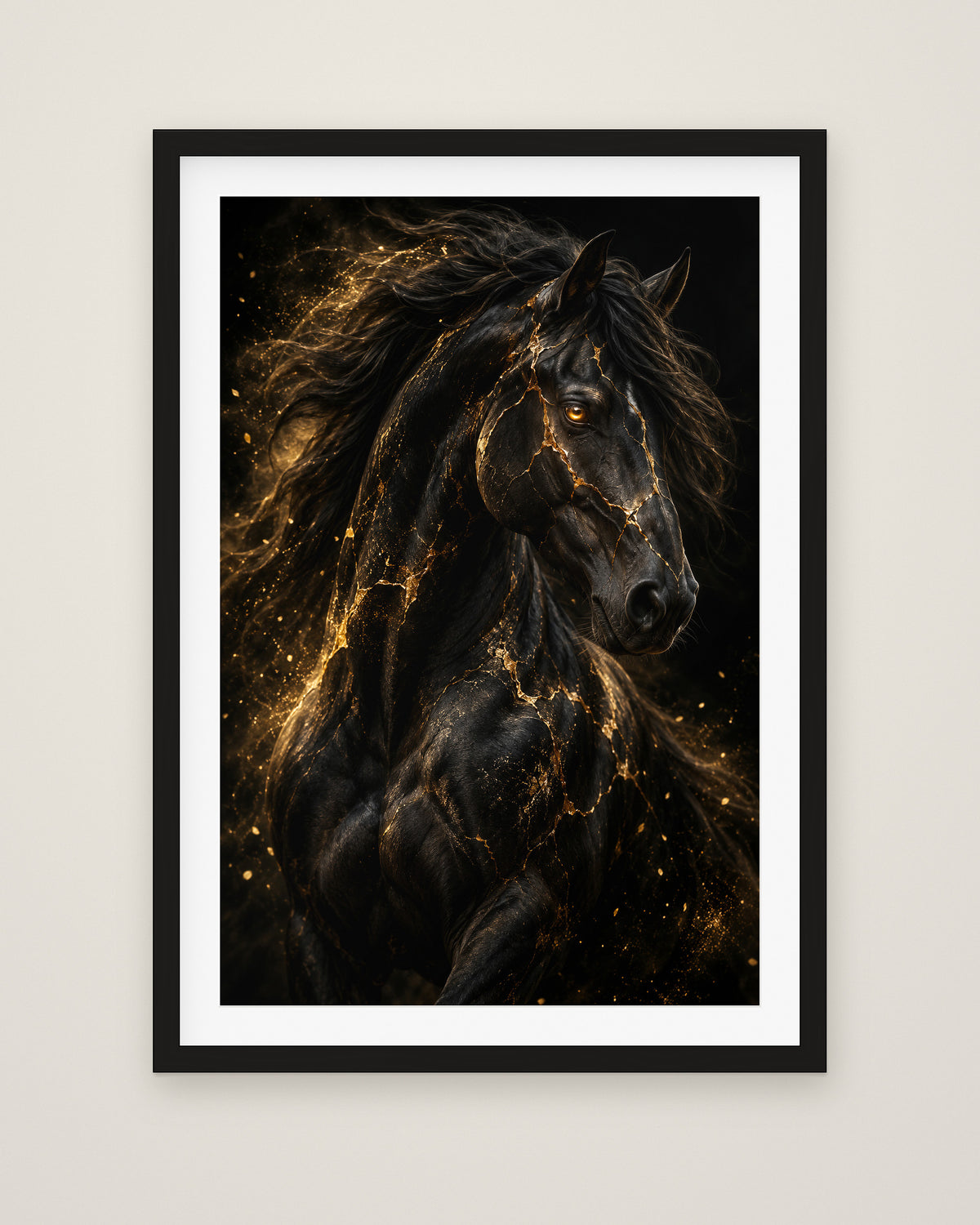 Equus Noctis by Cassian Vale, Museum Edition framed fine art print in a black box frame with a snow white mount