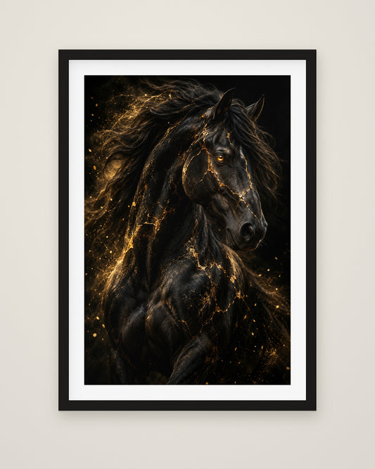Equus Noctis by Cassian Vale, Museum Edition framed fine art print in a black box frame with a snow white mount