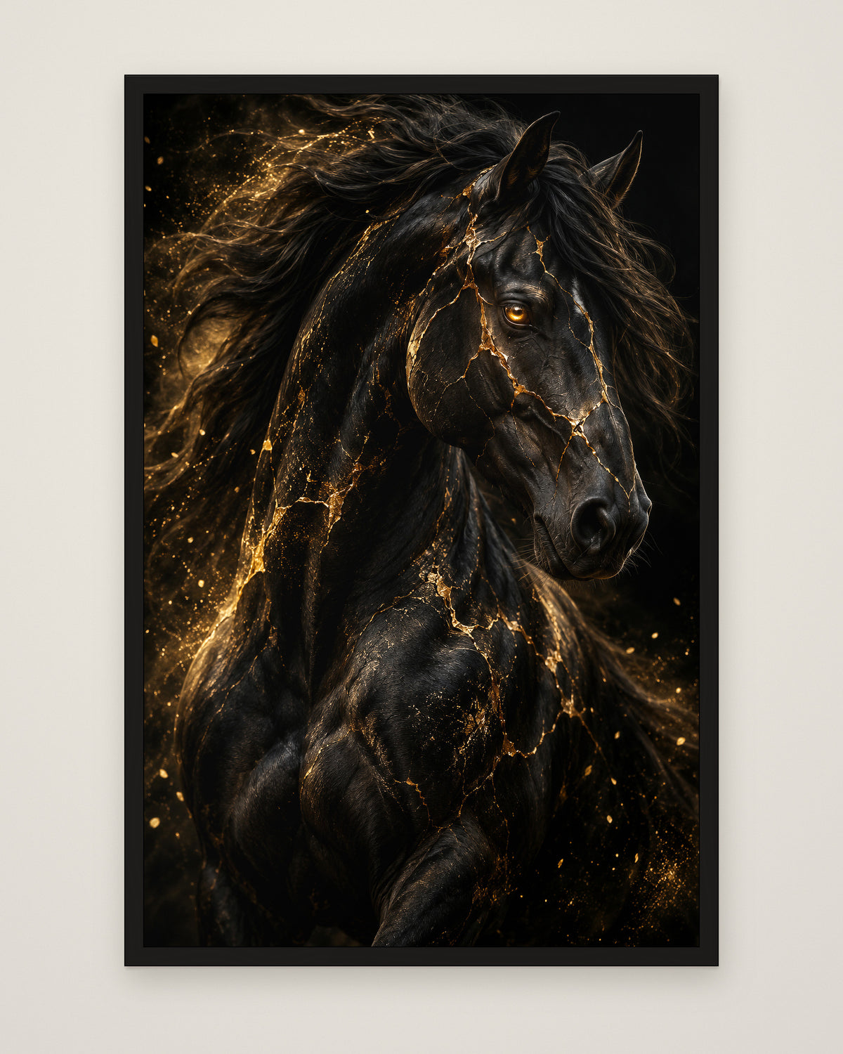 Equus Noctis by Cassian Vale, Museum Edition framed edge to edge in a black box frame, 60 × 90 cm and 80 × 120 cm