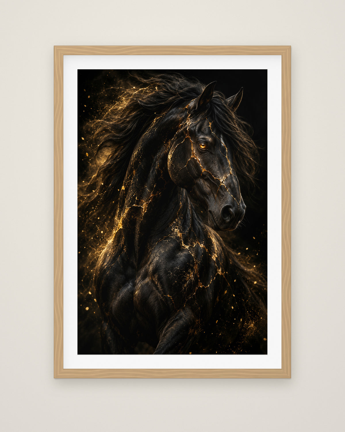 Equus Noctis by Cassian Vale, Museum Edition framed fine art print in a natural box frame with a snow white mount