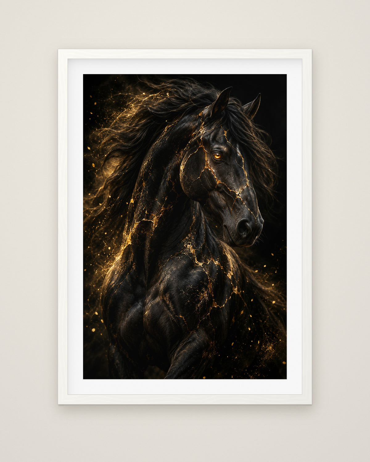 Equus Noctis by Cassian Vale, Museum Edition framed fine art print in a white box frame with a snow white mount