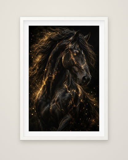 Equus Noctis by Cassian Vale, Museum Edition framed fine art print in a white box frame with a snow white mount