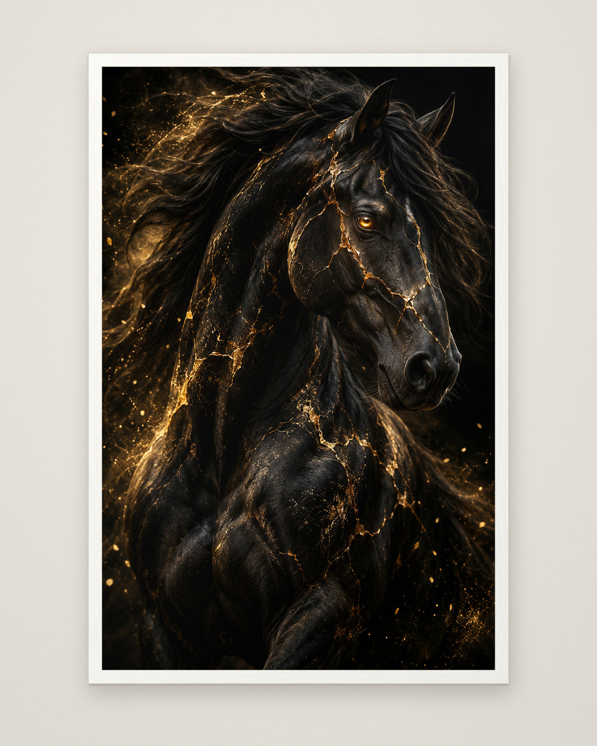 Equus Noctis by Cassian Vale, Museum Edition framed edge to edge in a white box frame, 60 × 90 cm and 80 × 120 cm