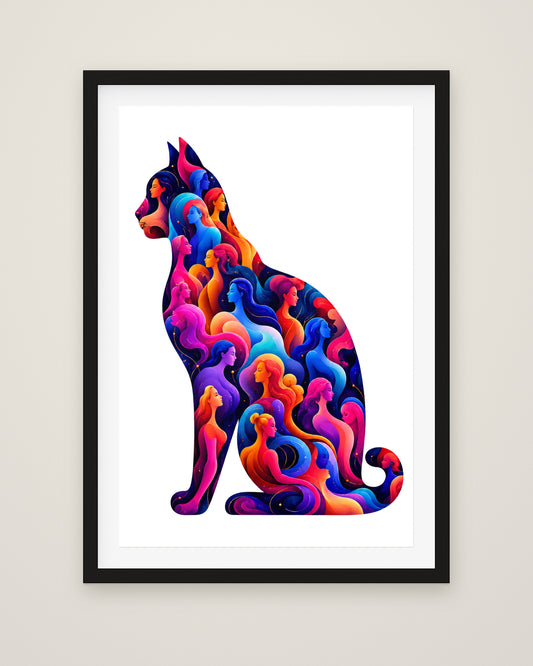 Felis Lumina by Sélène Veyra, Museum Edition framed fine art print in a black box frame with a snow white mount