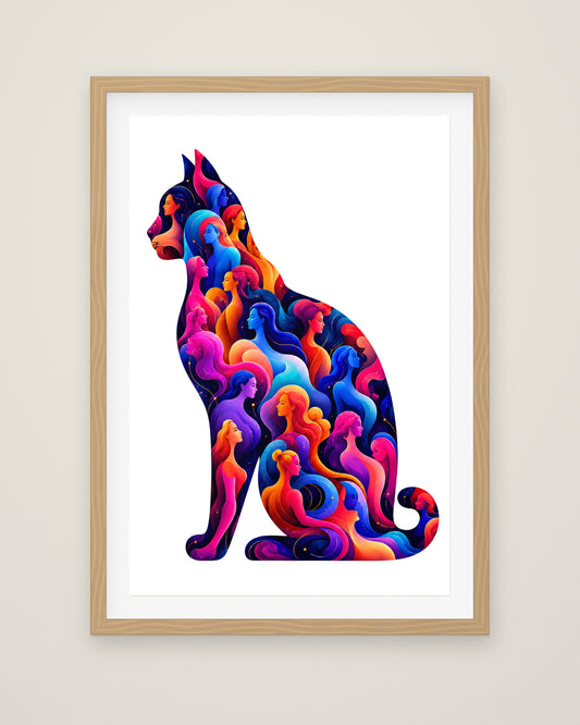 Felis Lumina by Sélène Veyra, Museum Edition framed fine art print in a natural box frame with a snow white mount