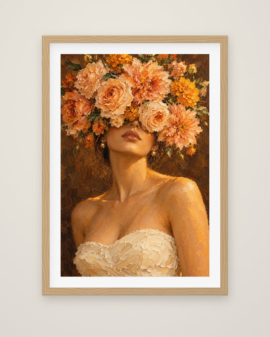 Golden Hour Bloom by Delphine Arcadi, Museum Edition framed fine art print in a natural box frame with a snow white mount