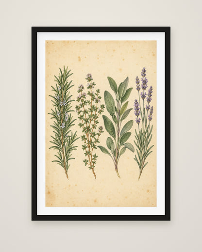 Herb Garden Study by Clementine Hale, Museum Edition framed fine art print in a black box frame with a snow white mount
