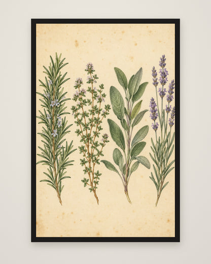 Herb Garden Study by Clementine Hale, Museum Edition framed edge to edge in a black box frame, 60 × 90 cm and 80 × 120 cm