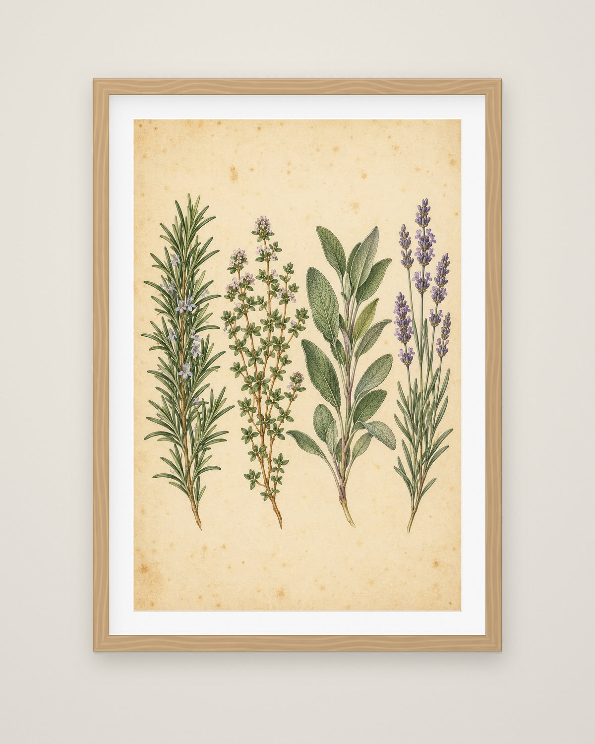 Herb Garden Study by Clementine Hale, Museum Edition framed fine art print in a natural box frame with a snow white mount