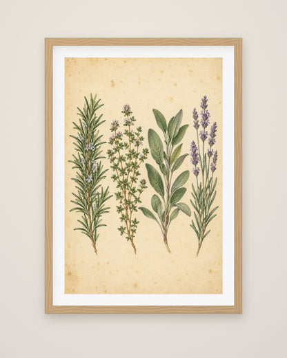 Herb Garden Study by Clementine Hale, Museum Edition framed fine art print in a natural box frame with a snow white mount