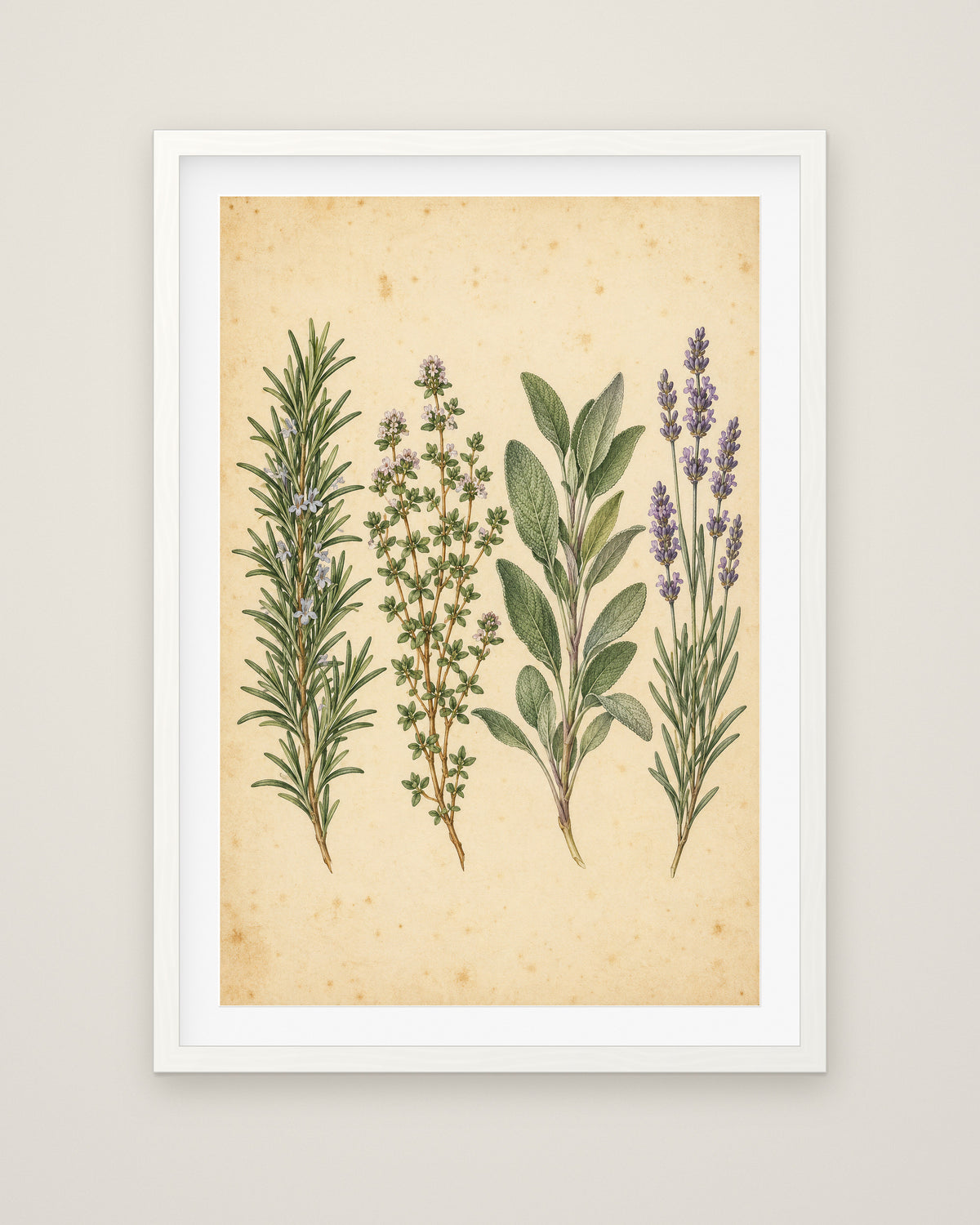 Herb Garden Study by Clementine Hale, Museum Edition framed fine art print in a white box frame with a snow white mount