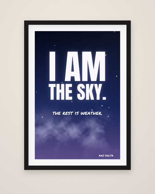 I Am the Sky by Kai Volta, Museum Edition framed fine art print in a black box frame with a snow white mount